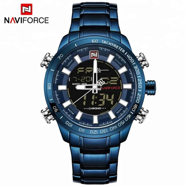 nf 9093 luks marka naviforce erkek su gecirmez tam celik saatler erkek kuvars led dijital saat erkek relogio masculino buy naviforce izle 100m su