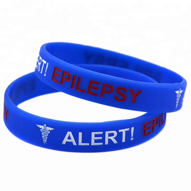 

50PCS Alert Epilepsy Wristband Silicone Bracelet A Great Message to Carry In Case Emergency, Black, white, green and blue