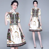 

2019 summer new women's fashion A line elegant lady dress vintage print lady dress