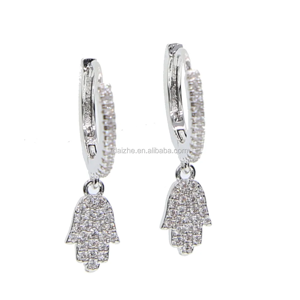 

2021 factory wholesale silver hand dangle earring with cz paved for fashion classic earring jewelry