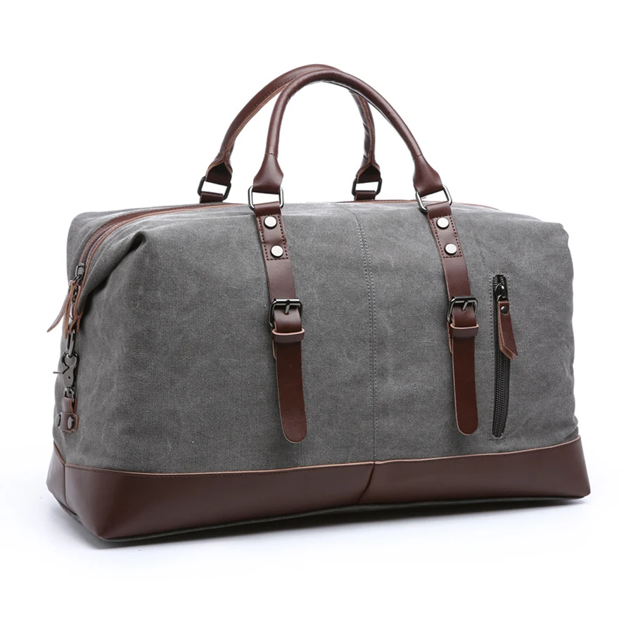 

In Stock Wholesale Canvas Leather Travel Duffel Bag for Men,Outdoor Business Travel Storage Bag,Travel Sports Bag, Customized