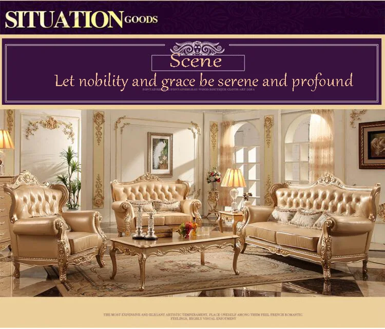 high quality European antique living room sofa furniture genuine leather set p10089