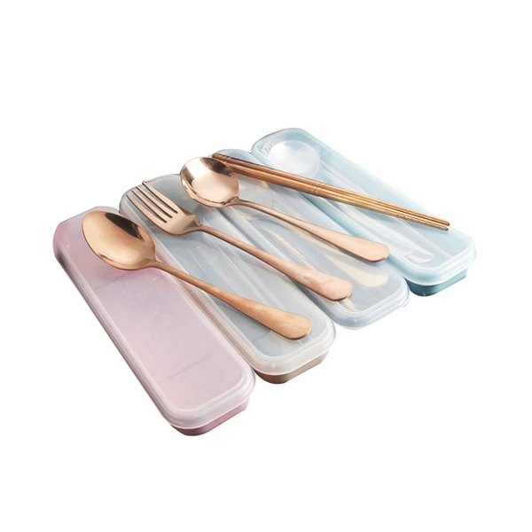 

Wholesale custom logo stainless steel tableware gold-plated gifts travel cutlery set with case