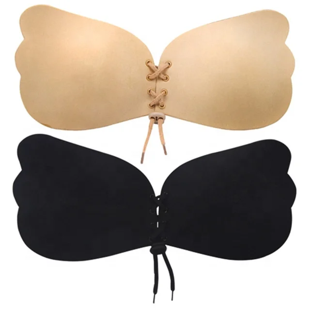 

New Design Women Underwear Adhesive Strapless Breast Push Up Sexy Silicone Bra, Black and nude