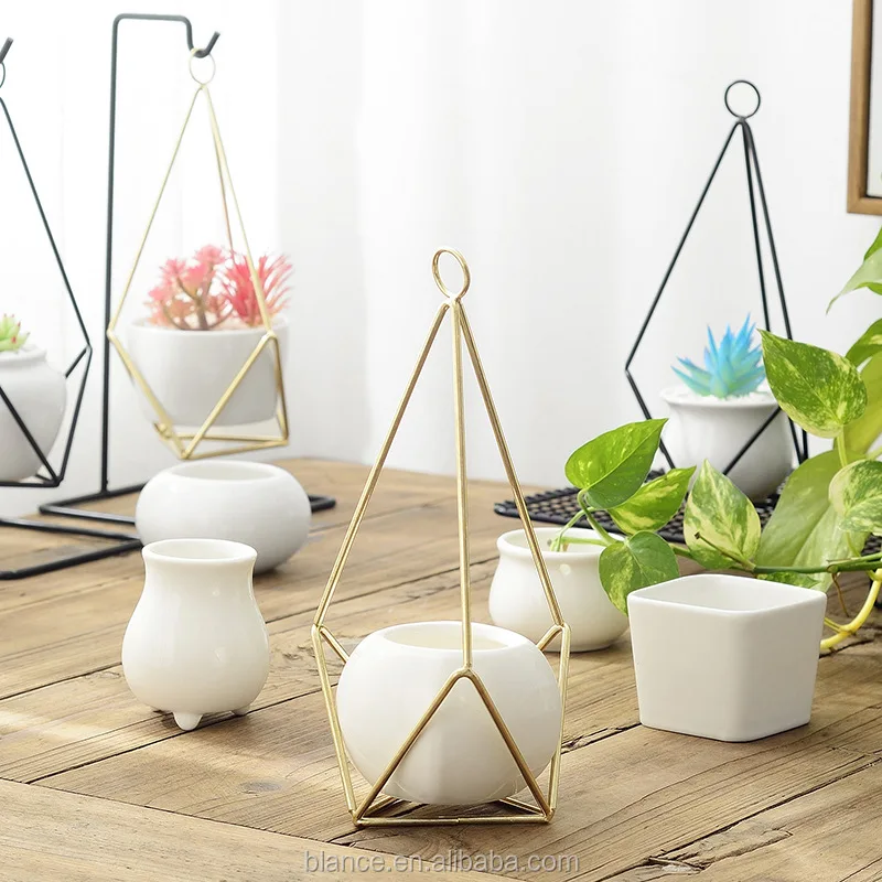 Flower Pots Ceramic With Iron Hanging Plant Pots Wholesale Hanging