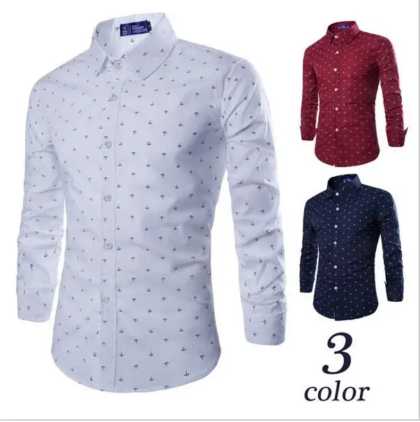 

Discount walson new European and American all-match Mens anchor printing long sleeve shirt, As show