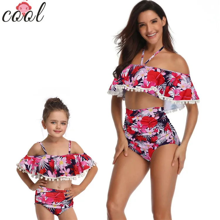 Beachwear flower 2pcs swimsuit family clothing mommy and me outfits for bikini swimwear, Picture shown