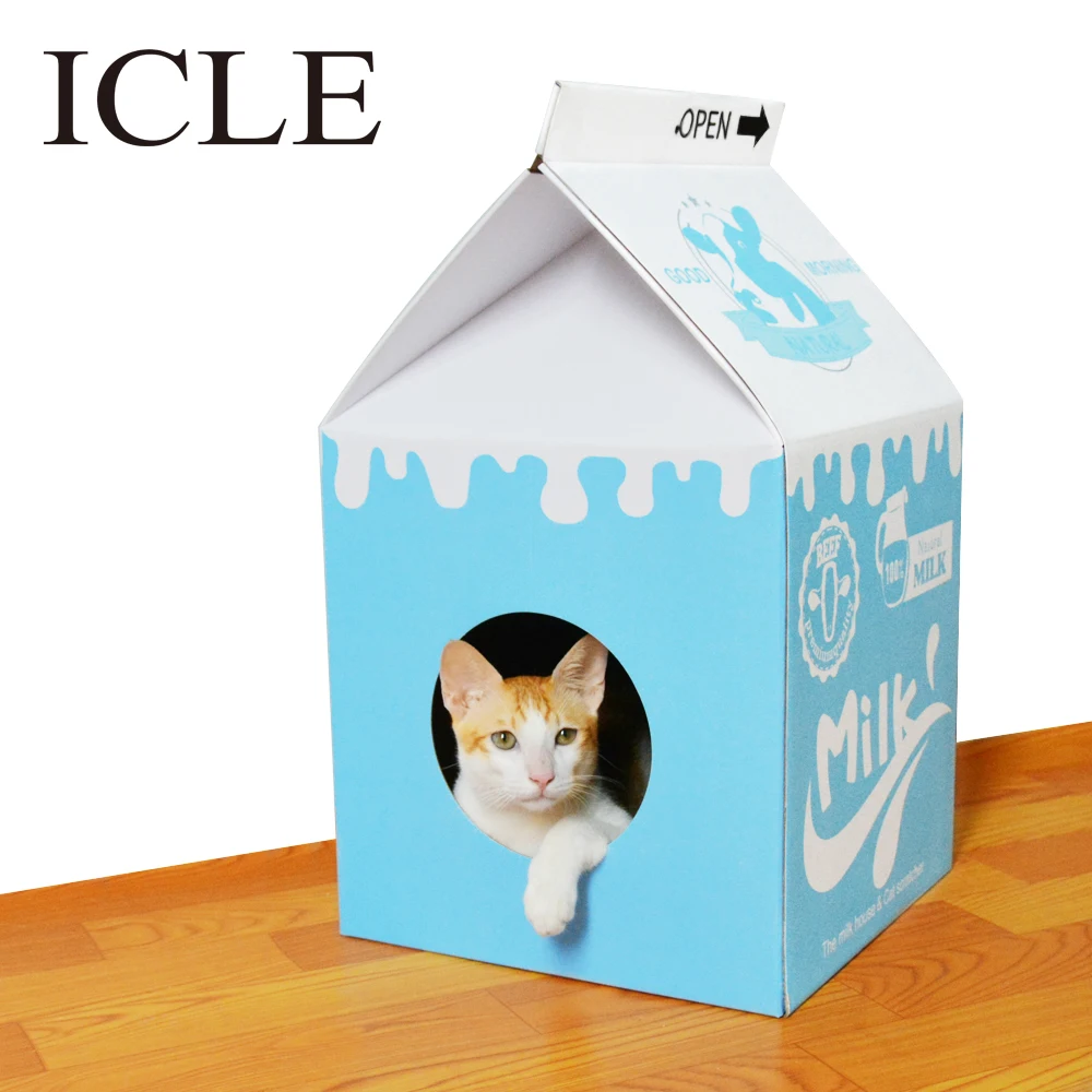 

ICLE--ic-1036-Cat Toys Houses Corrugated Paper Scratching Free Catnip Milk Box Cardboard Cat Scratcher, Red