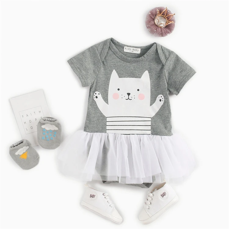 

BRS7046 ins baby cats printing cartoon newborn clothes baby princess mesh styling smock summer