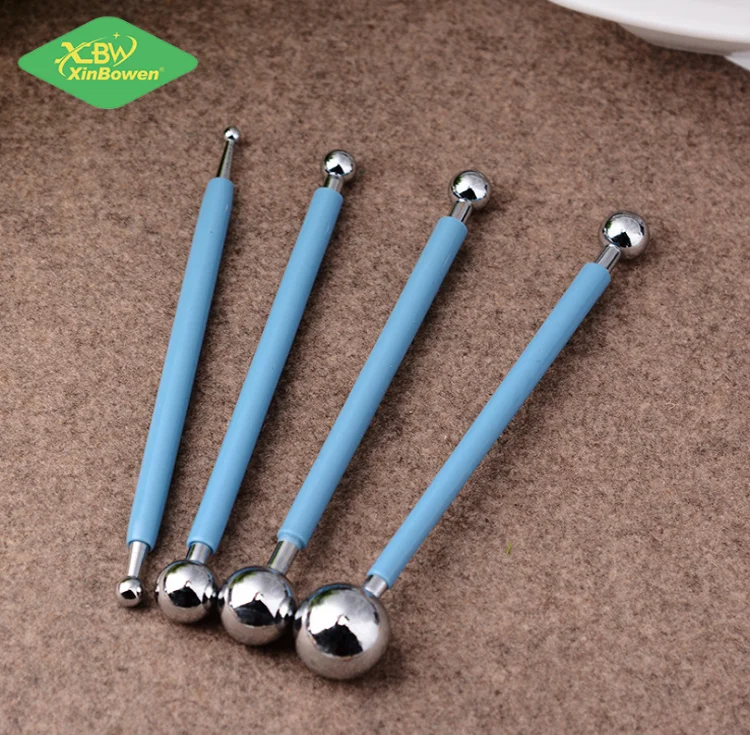 
4 Pcs Stainless Steel Ball Sugar Art Modeling Tools Sculpture Pottery Polymer Clay Dotting Tools Set For Modeling 