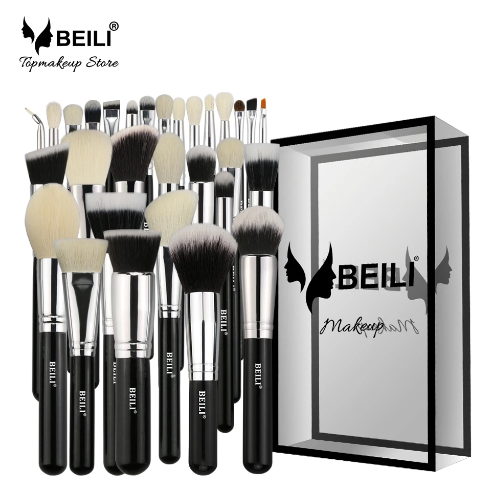 

USA Free Shipping BEILI 30 PCS Professional Black Makeup Brushes Set Kits Wood Handle Box Packing Accept Private Label Customize