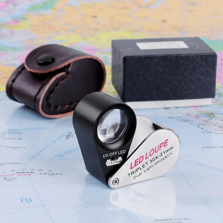 Triplet Loupe 30x 20x 10x Magnification Led Uv Lighted Loupe Diamond