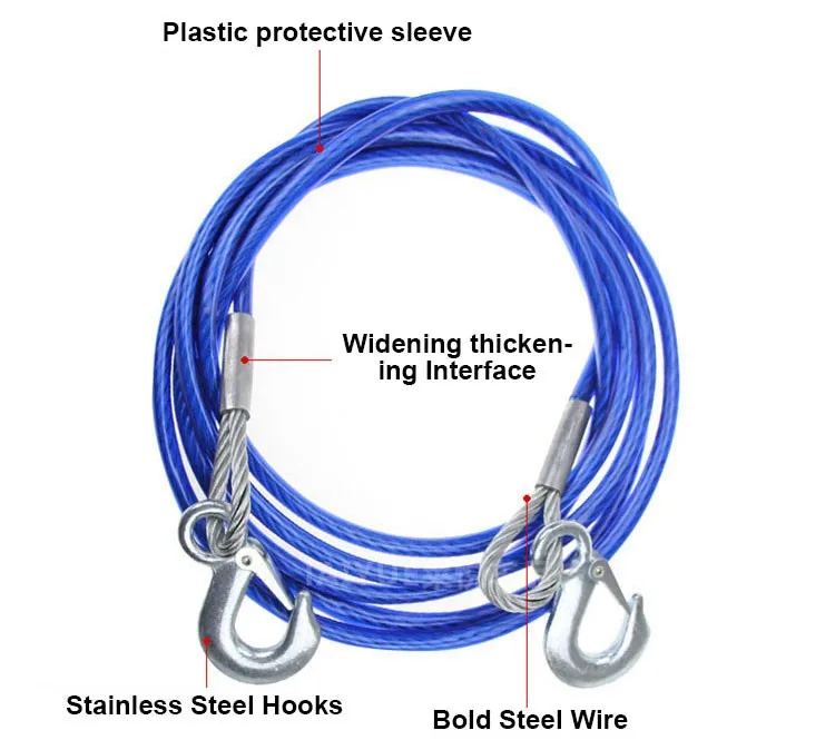 6mm Steel Wire 4m Car Vehicle Boat Tow Rope 5ton Towing Strap Rope With