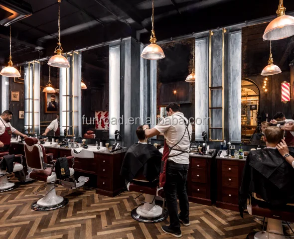 Customized Classic Mirror Station With Barber Chairs For Barber