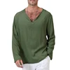 Spring New Linen Shirts Solid Basic Long Sleeve Plus Size Men's T-Shirts