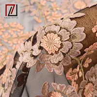 

2019 Popular rose light color 3d embroidery flower French net lace fabric