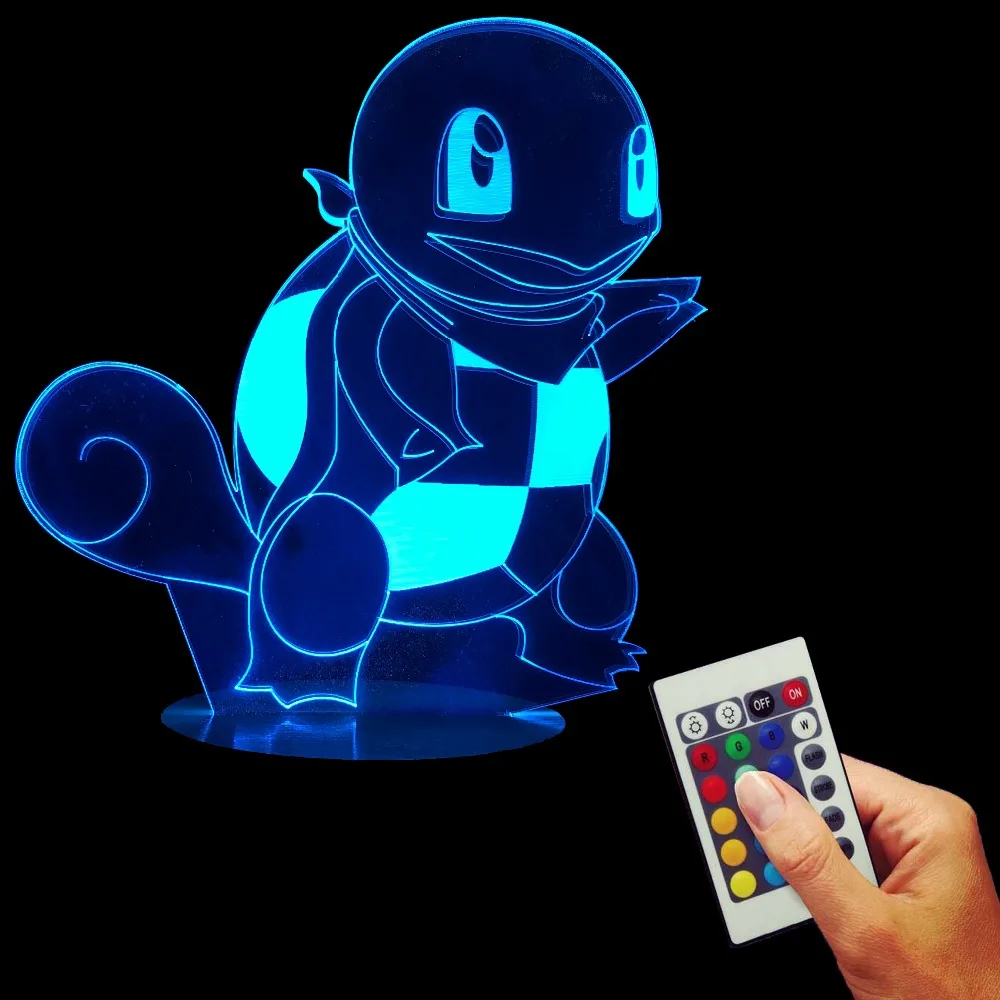 3D LED Optique Illusion Squirtle Nuit Lumi¨re de Bande Dessinée Pokemon Nuit Lampe Pour Enfants Avec