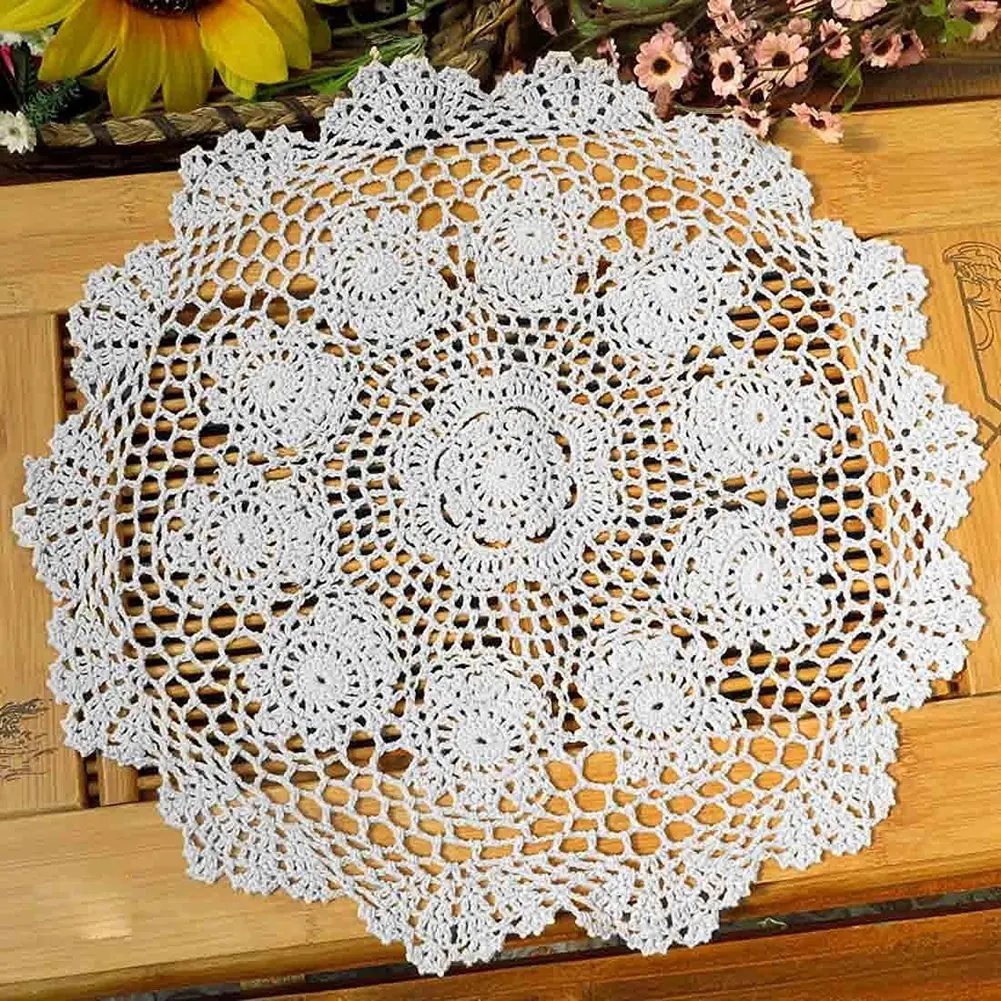 Round Table Decor Crochet Cotton Lace Placemats Doilies Dia 40cm White