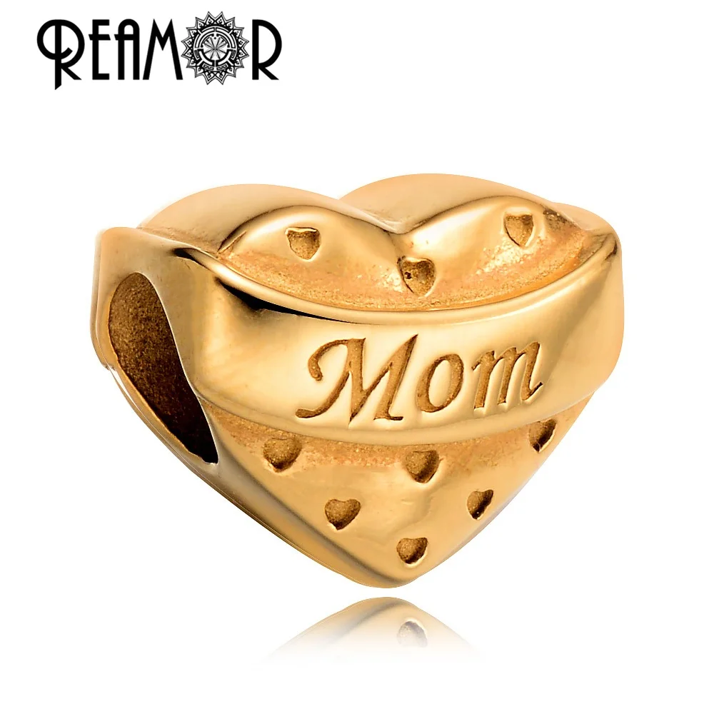 

REAMOR 316l Stainless steel Mom Letter Heart Beads Gold Spacer Beads Wholesale for Jewelry Making Accessories Jewelry Women