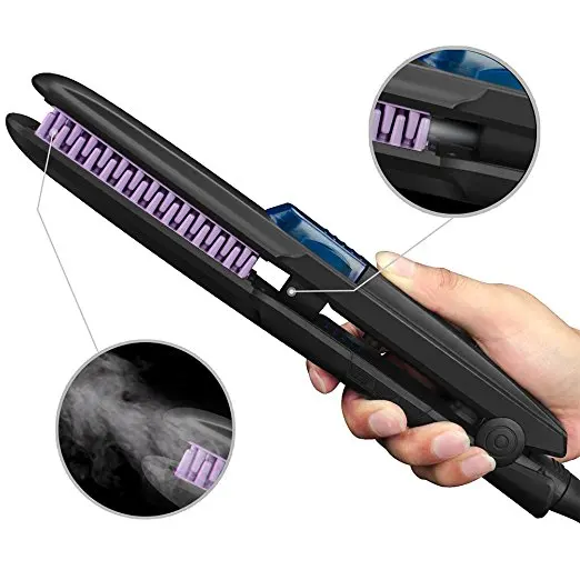 

Flat Iron Hair Straightener Ceramic Heating Digital Ionic Straightening Brush with Memory Temperature Button for All Types hair, Black