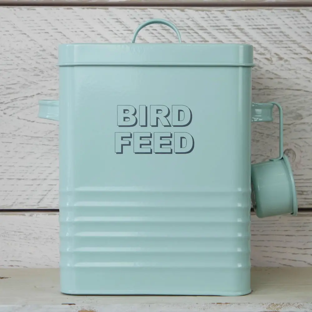 Beige Color Oval Tin Bird Feeder Container Metal Storage Box For Pet