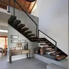 Home used straight stairway with wood steps