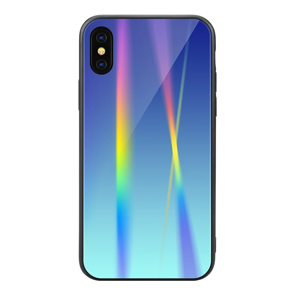 

For iPhone X Phone Cases,Hybrid Laser Mirror Rainbow Shockproof Combo Tempered Glass Mobile Phone Cover Case