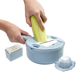 Image of Multifunctional Wheat Straw Vegetable Slicer Egg Separator Drain Basket Mandoline Slicer Vegetable Grater