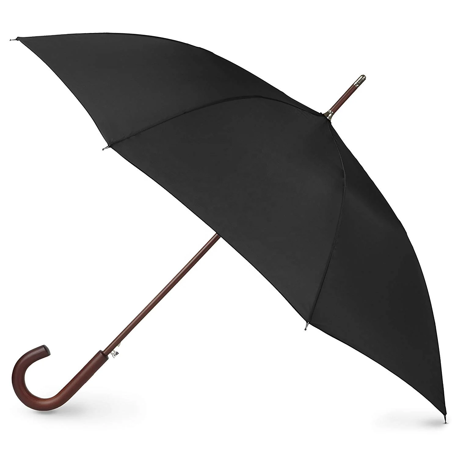 

Custom long wooden handle semi-automatic black straight golf umbrella