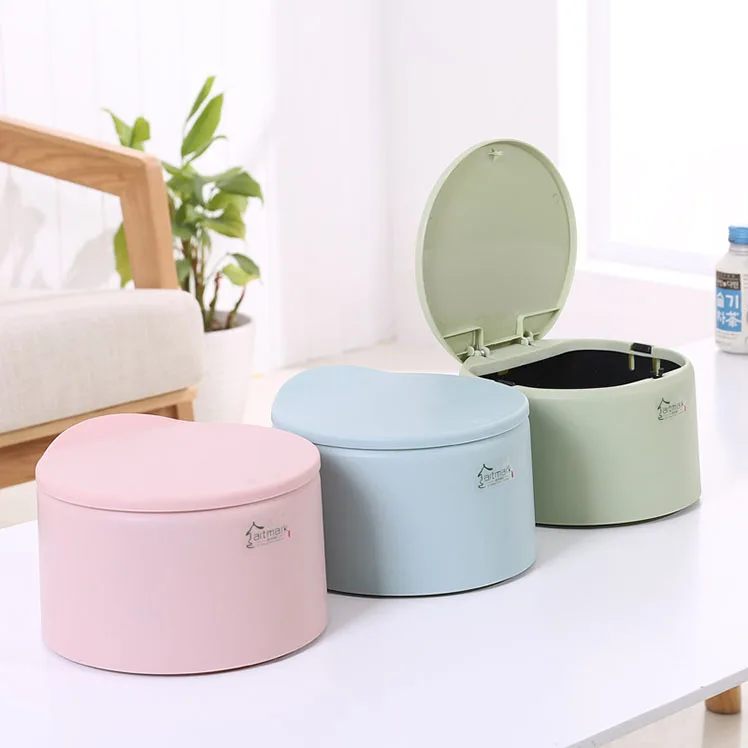 

2019 Home Office Desktop Mini Trash can Waste Bin With Flip Lid, Blue,green,pink