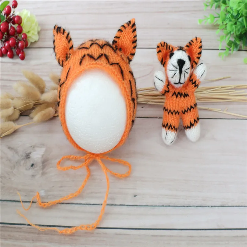 

Crochet Tiger Stuffed Animal Toy Knit Tiger Hat Animal Bonnet Animal Toy Newborn Photography Props