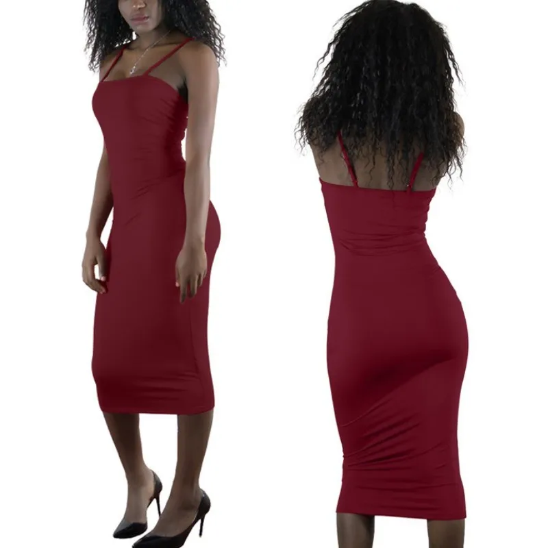 

7 Color Hot Sexy Summer Dress Women Spaghetti Strap Sleeveless Party Night Club Dresses Bodycon Midi Fashion Clothing EJZ109