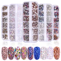 

Hot Sale 12 Grids Flat Back Rhinestone Crystal Diamond Iridescence Rhinestone Nail Art Design