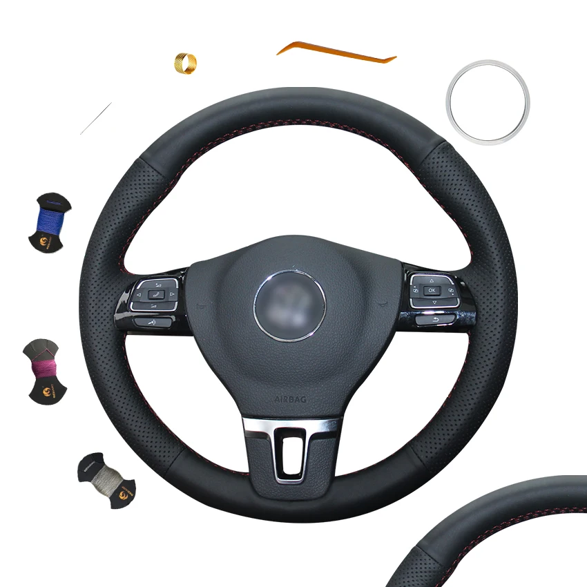 

Hand Sewing Artificial Leather Steering Wheel Cover for Volkswagen VW Amarok Tiguan Passat B7 CC Touran Jetta Mk6 Caddy EOS