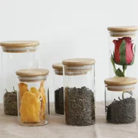 

100ml Handmade glass herb container glass spice storage jar with bamboo lid