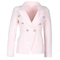 

Fashion women pink double breast long sleeve blazer suit