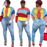 

wholesale latest cross striped multi way rainbow sweater tops women spring 2020