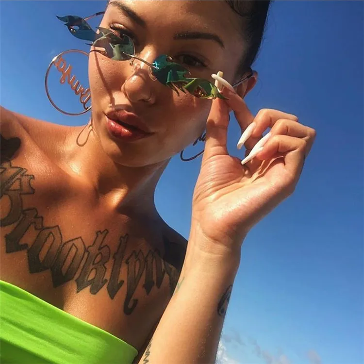 

2019 Women Men Flame Small Sunglasses UV400 Frameless Sunglasses Lens, Mix color or custom colors