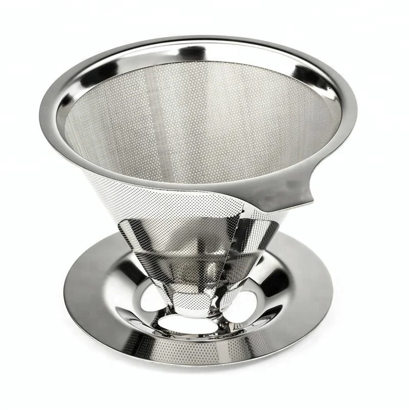 

2cup Metal Osaka Titanium Coated Coffee Cone Filter Dripper With Spoon, Silver