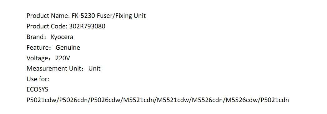 Fk-5230 Fuser Kit Use For P5021/5026 M5521/5526 New Original - Buy Fk ...