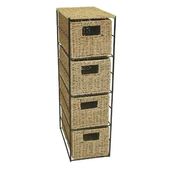 Woodluv 4 Drawer Seagrass Tower Storage Unit With Chrome Wire