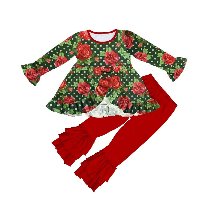 

Polka dot floral ruffle kids outfits fashion design wholesale children boutique clothes set