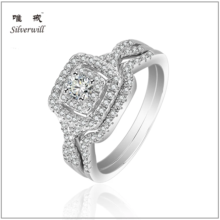 

princess cut vintage style bridal set silver ring 925 cz halo ring sets, N/a