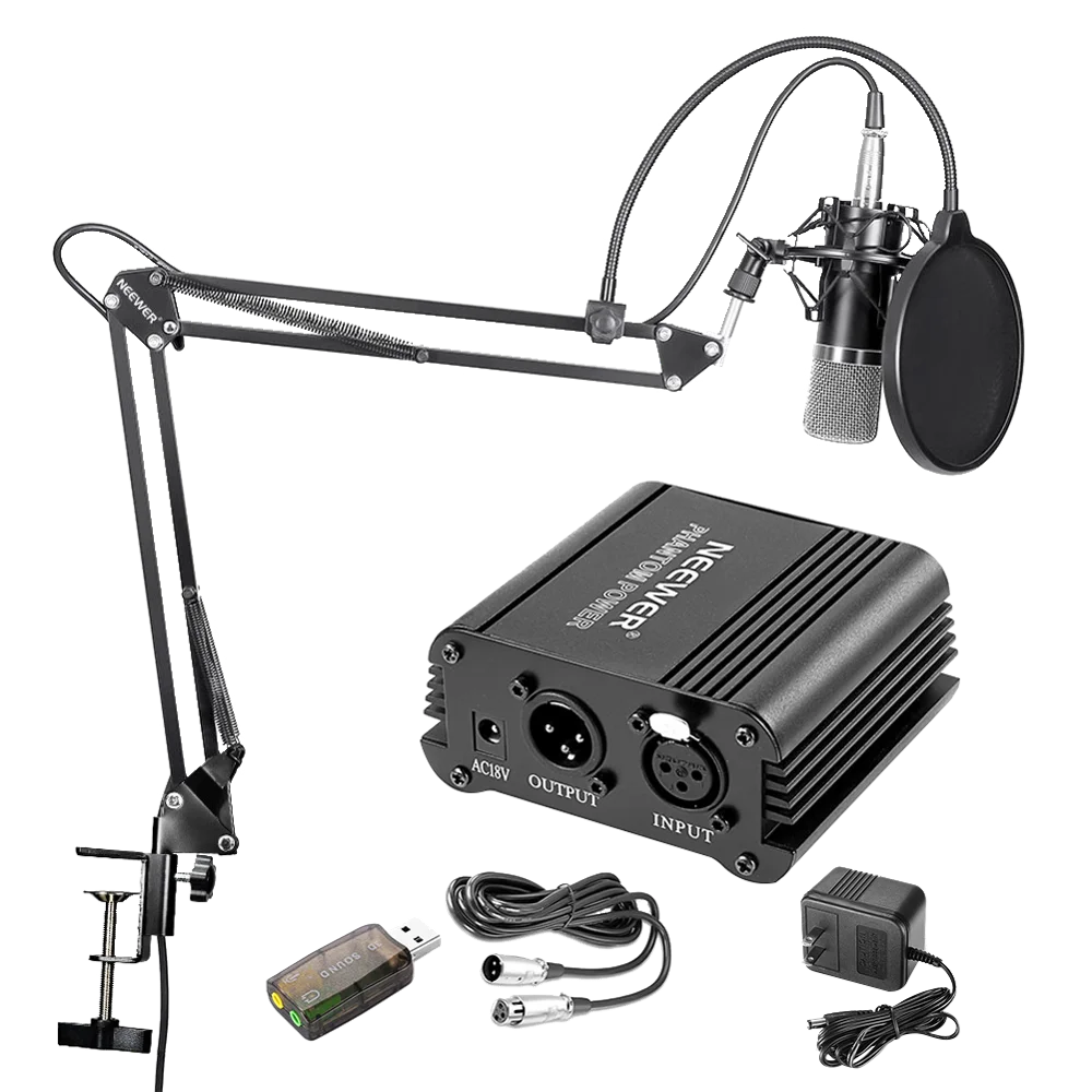 

Neewer Home Studio NW-700 Condenser Microphone Kit with Shock Mount NW-35 Boom Scissor Arm Stand 48V Phantom Power Supply, N/a