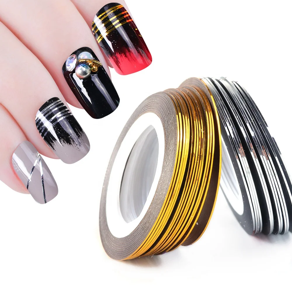 

1 Roll 0.8mm Gold Silver Glitter Striping Tape Lines for Nail Art 0.5mm Adhesive Nail Sticker Foil DIY Manicure Decoration Tip