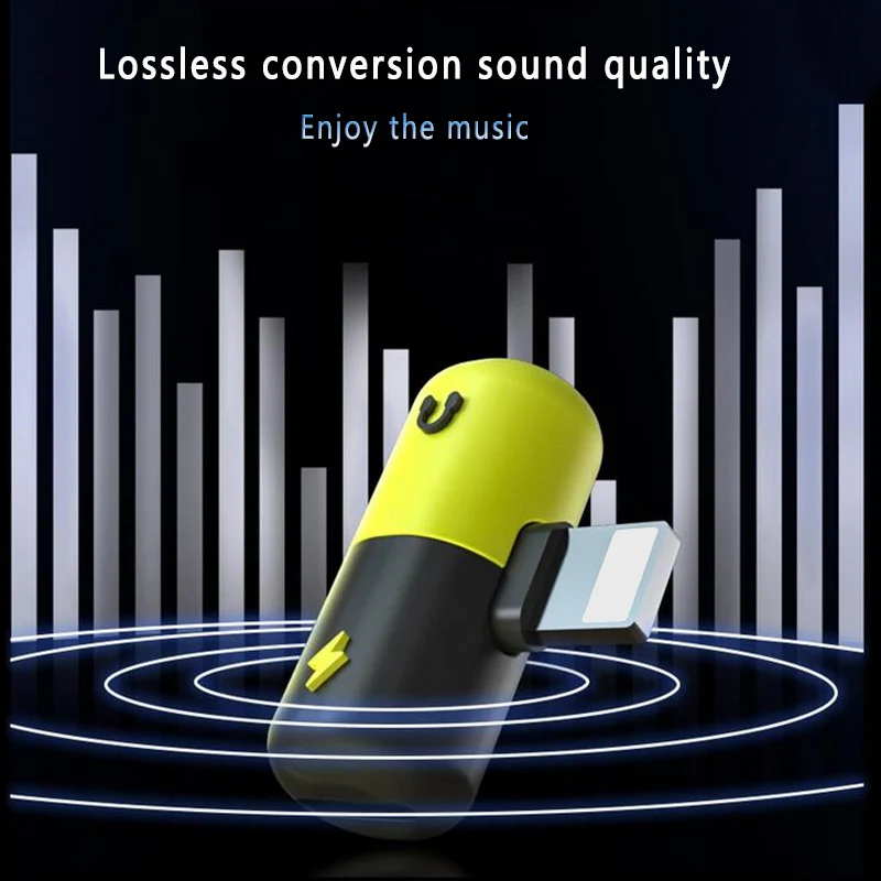 

Mini Pill Shape Charging Splitter Headphone Adapter For iPhone, Blue+white;black+yellow