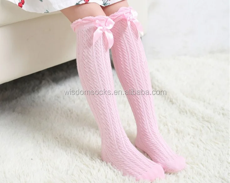 

knit lovely knee high cotton fancy pink bow little girls baby socks, Pink,black,white,grey