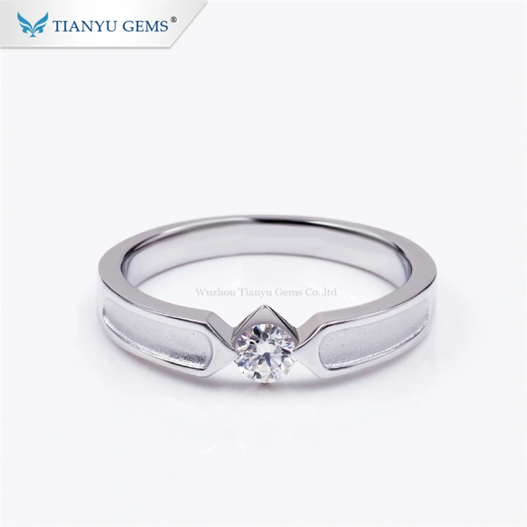 

tianyu gems trendy jewelry designs 925 silver gold plated single moissanite stone wedding men ring