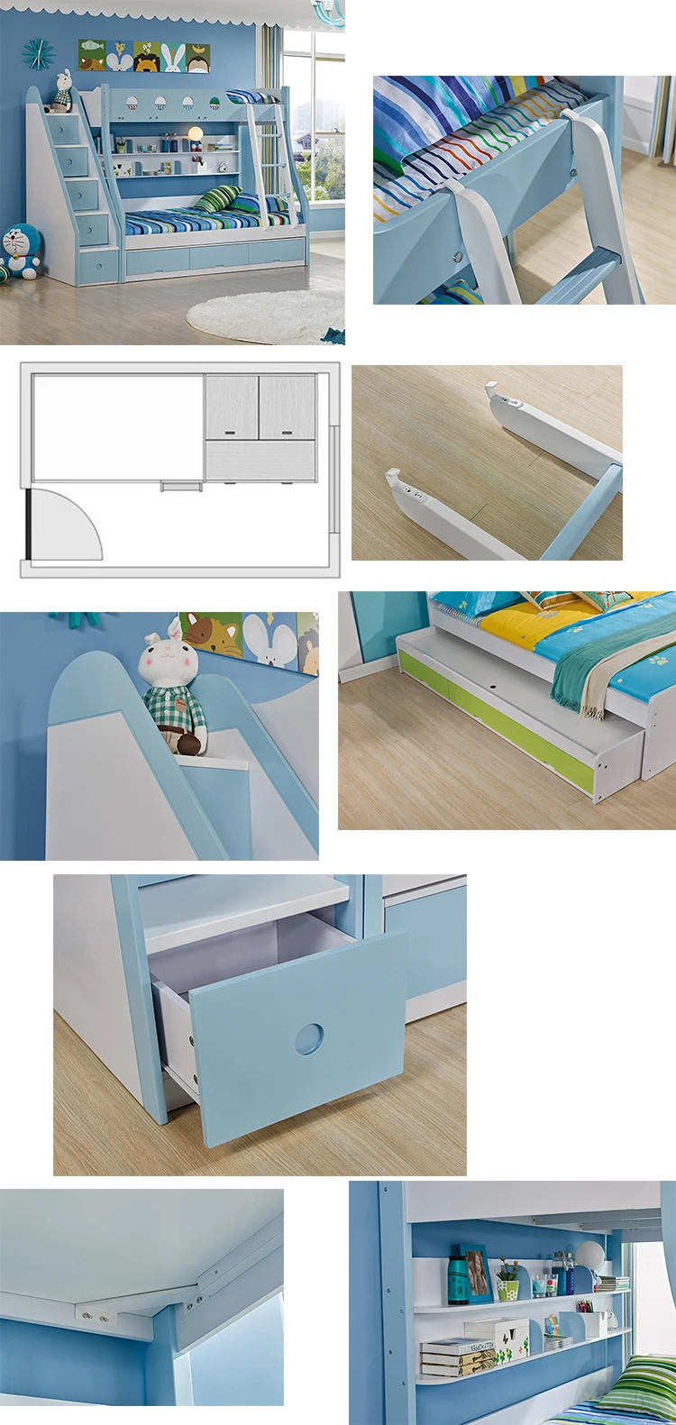 High Quality Blue Color Kids Bunk Beds