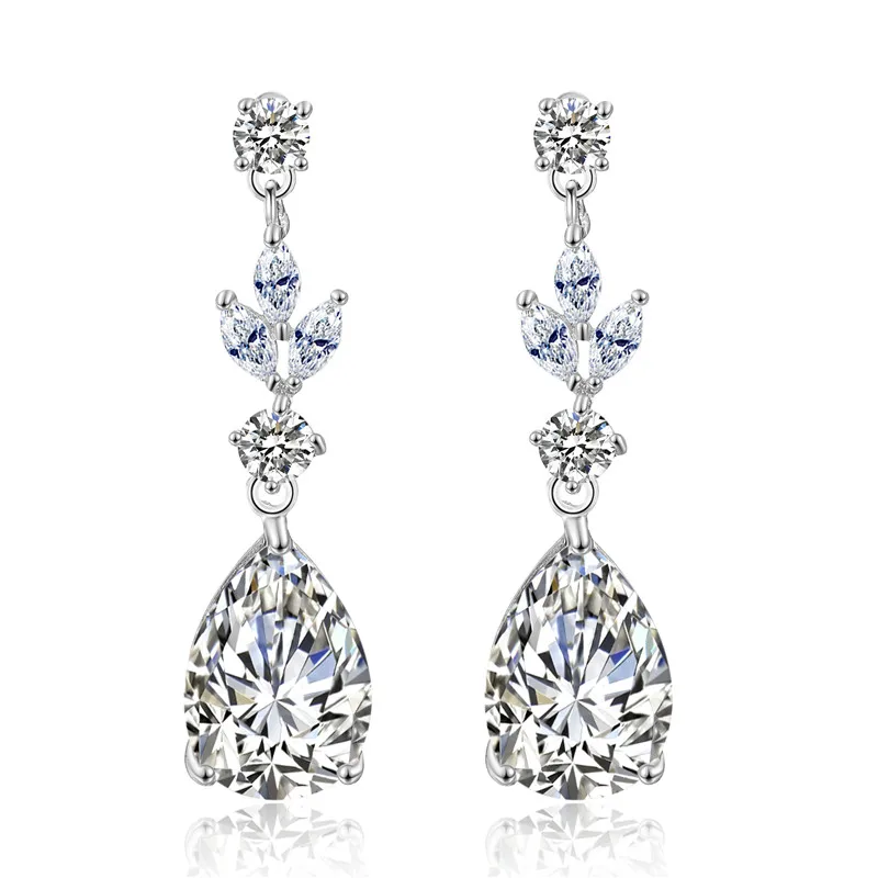 

RAKOL New Design Jewelry Girls Style Water Drop Crystal Stone Hook Earring E4004, White